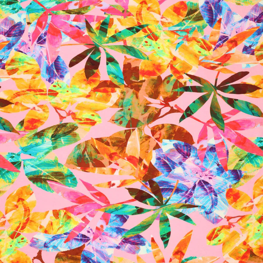 Digi Layered Leaves Cotton Spandex (20848)