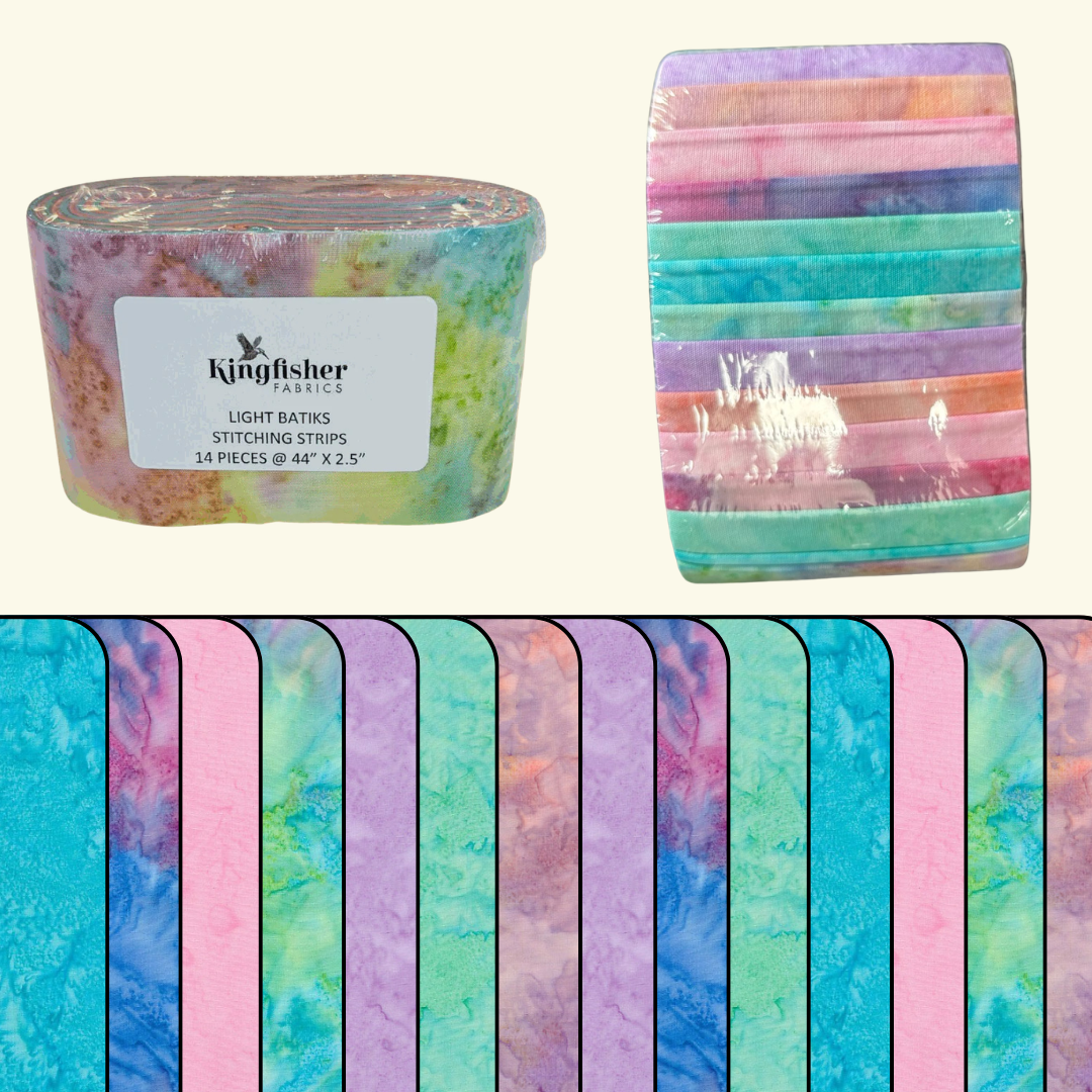 Kingfisher- Light Batiks -2.5'' Stitching Strips
