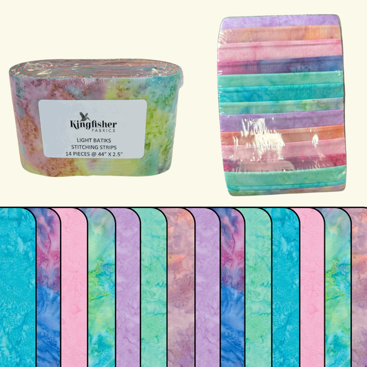 Kingfisher- Light Batiks -2.5'' Stitching Strips