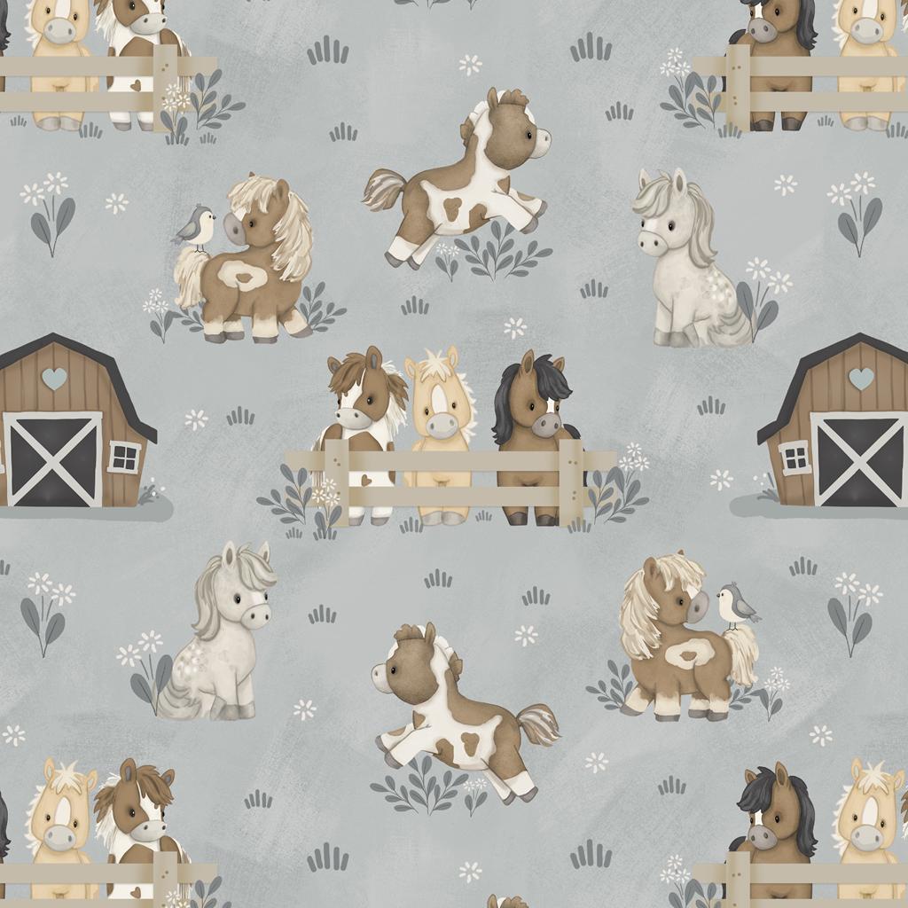 Ponies in Pasture - Gray