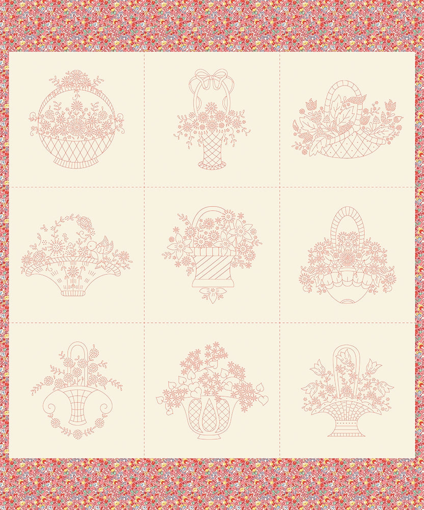 Panel Baskets Flowers - Red