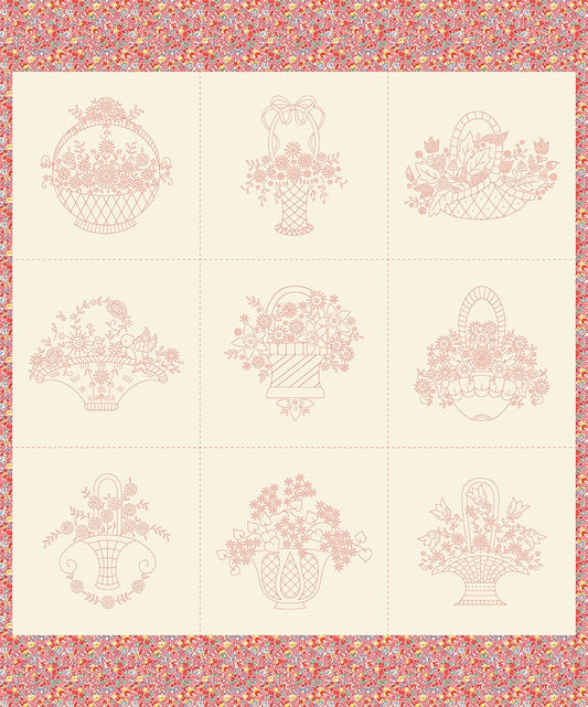Panel Baskets Flowers - Red