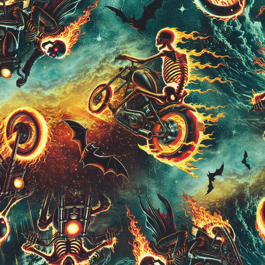 Skeletons Motorcycles Flames Bats - Night