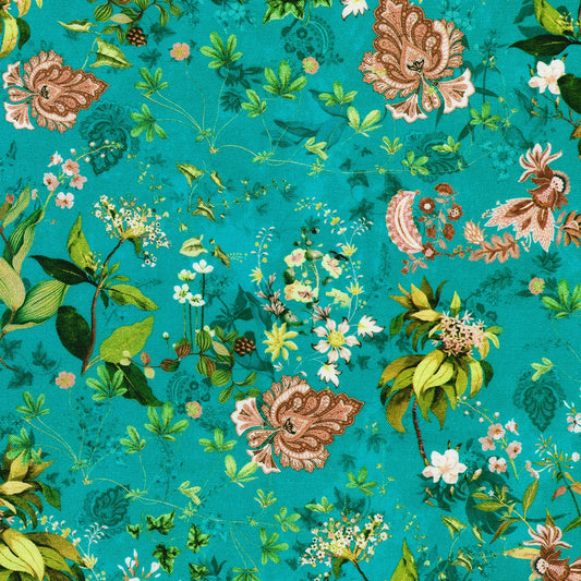 Tossed Florals Leaves - Turquoise
