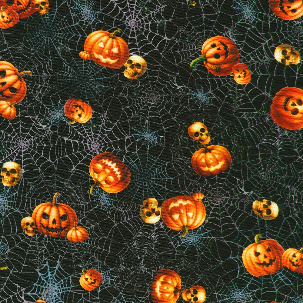 Tossed Pumpkins Skulls Spider Webs - Night