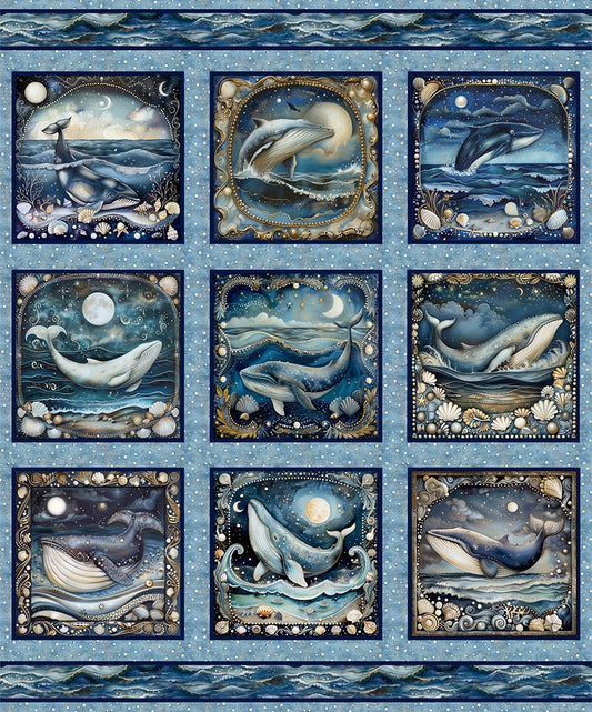 Panel Whales Shells Ocean - Midnight