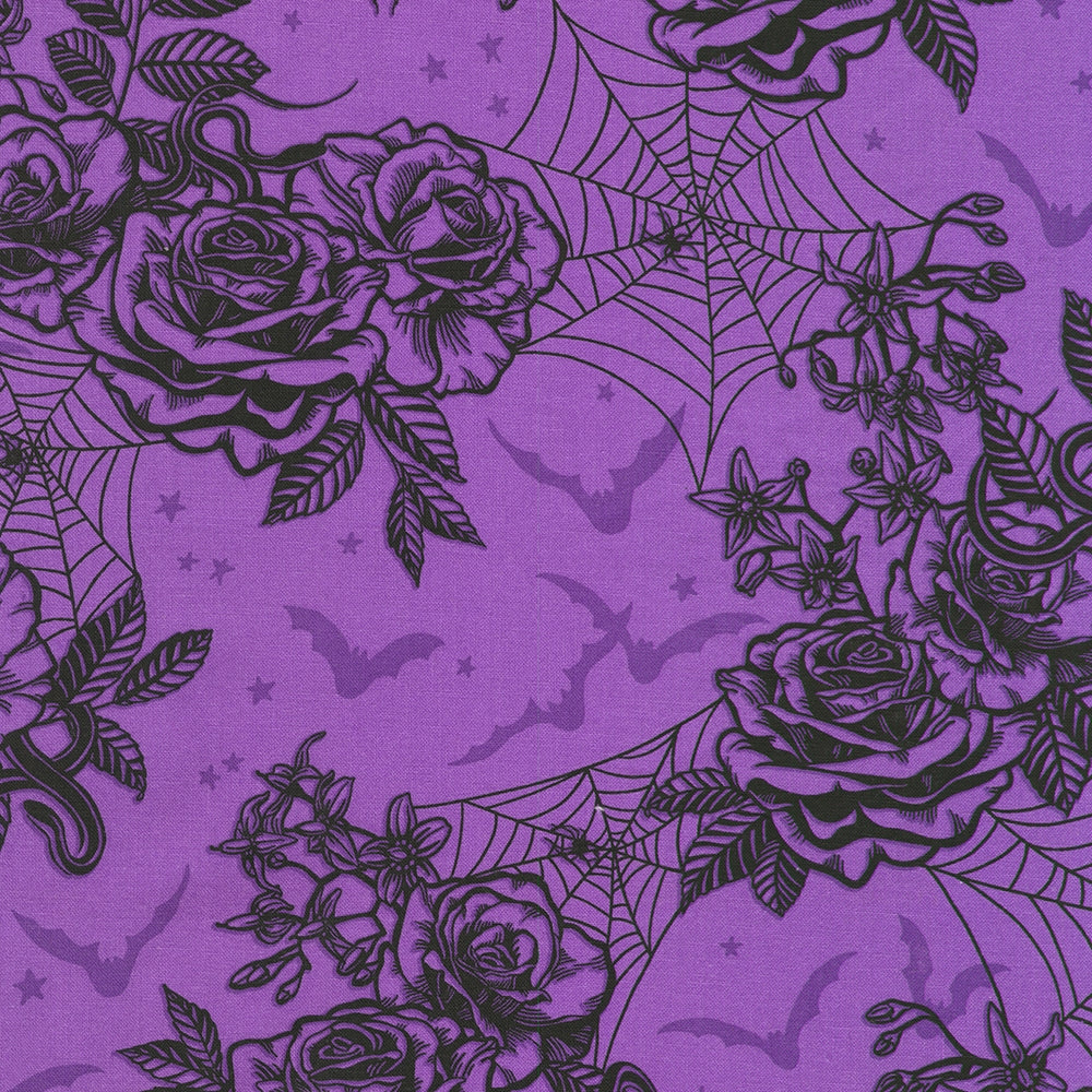 Florals Webs Bats - Midnight Purple
