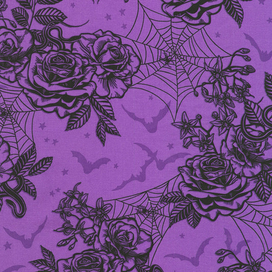 Florals Webs Bats - Midnight Purple